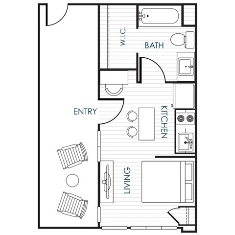 Floor plan for studio, 1 bath, 390 sqft